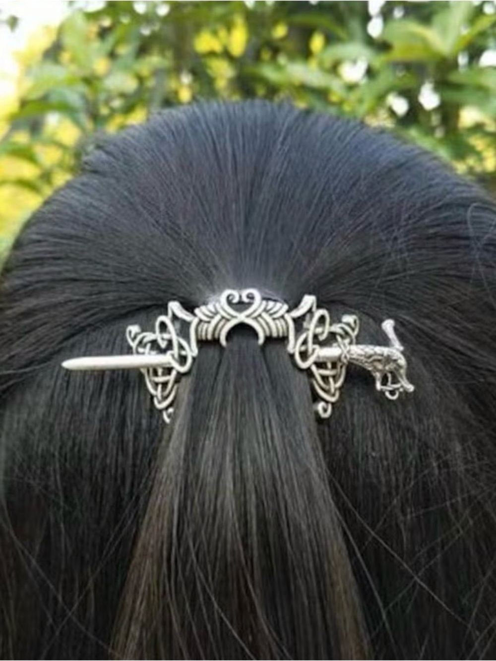 Vintage Silver-Tone Celtic Hair Stick Barrette - Silver